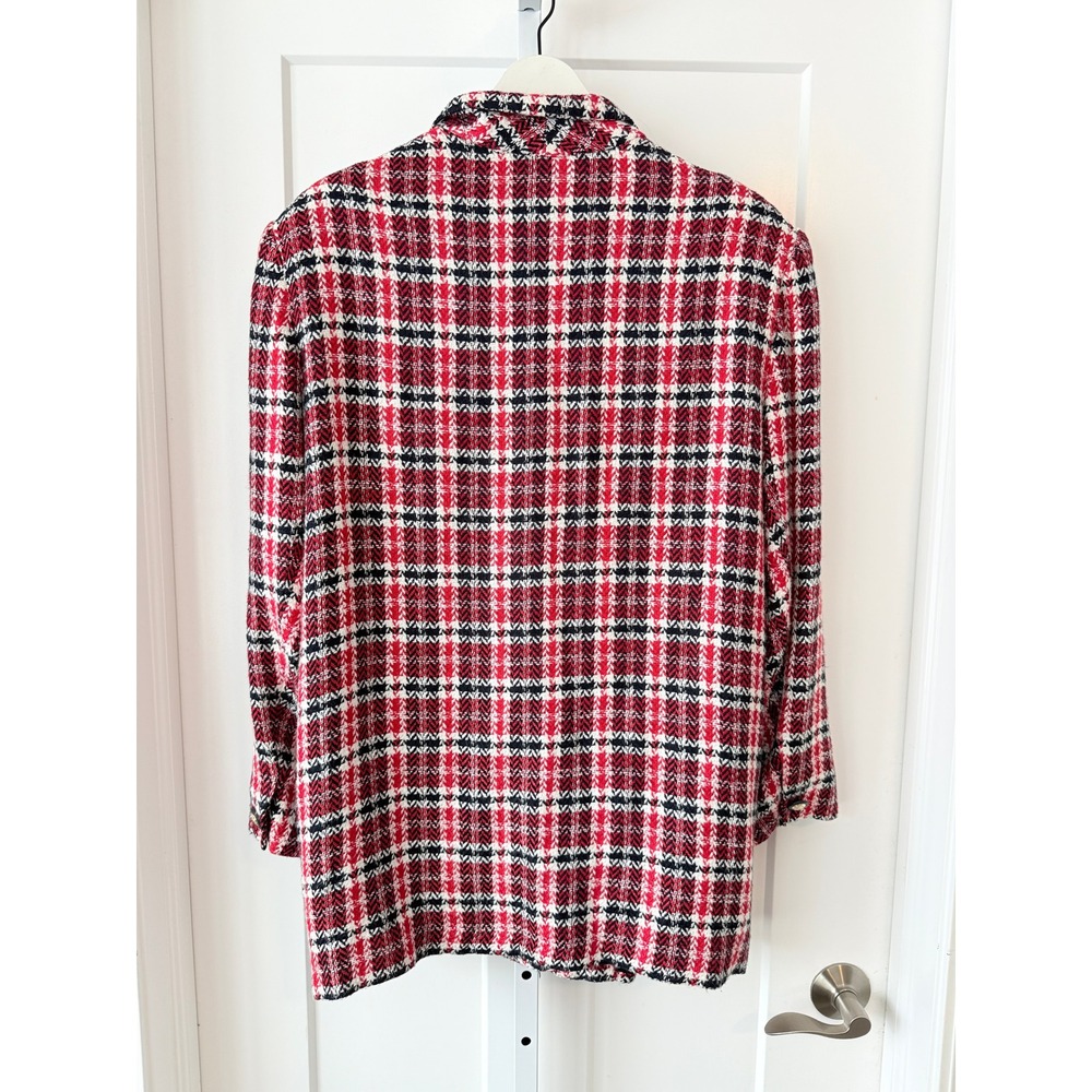 Vintage Pappagallo Size 16 Red Plaid Tweed Blazer Women's Classic Jacket - Picture 3 of 6